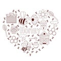 Honey bee doodle icons vector set Royalty Free Stock Photo
